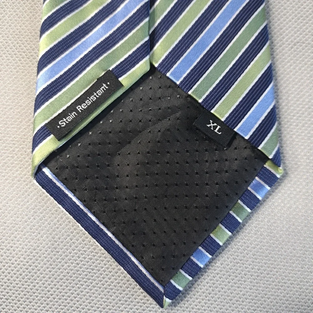 Geoffrey Beene Extra Long Men's Tie Blue/Green‎ Stripes 100% Silk Made In China